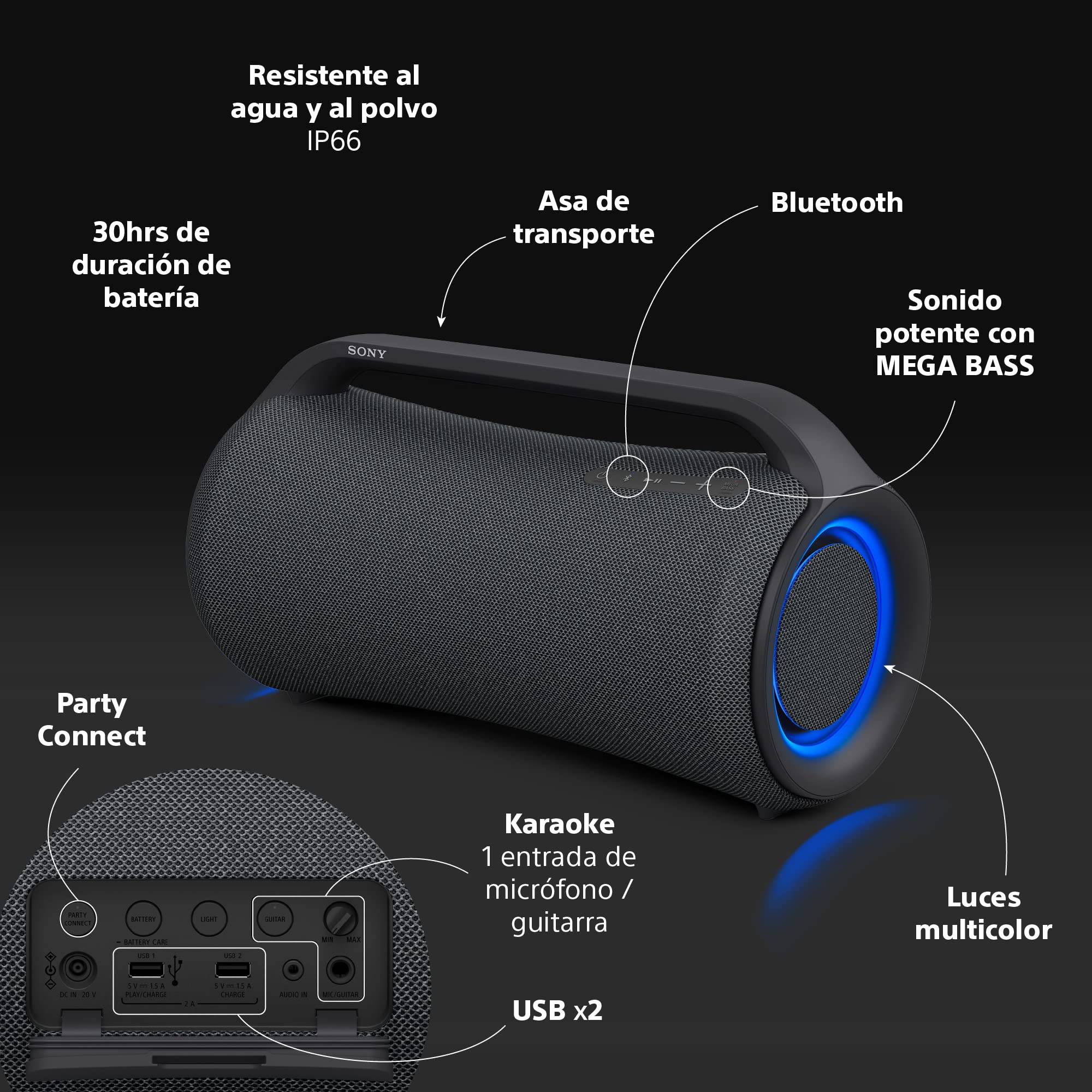sony-srs-xg500-altavoz-port-til-bluetooth-con-mega-bass-iluminaci-n-led-ip66-y-b image 5